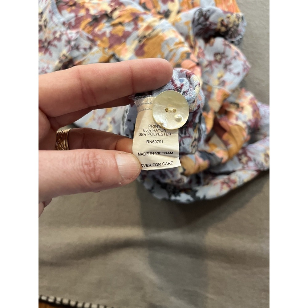 Figeroura &Flower Womens M Floral Midi Dress Smocked Waist Tiered Puff Sleeve - Picture 7 of 9